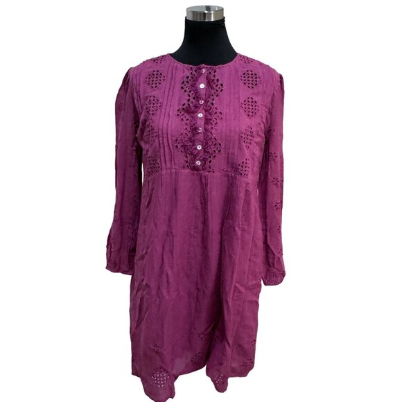 Sundance Chantae Eyelet Dress Womens S Raspberry Pink Purple Pintuck Lace Alabas - Picture 2 of 16